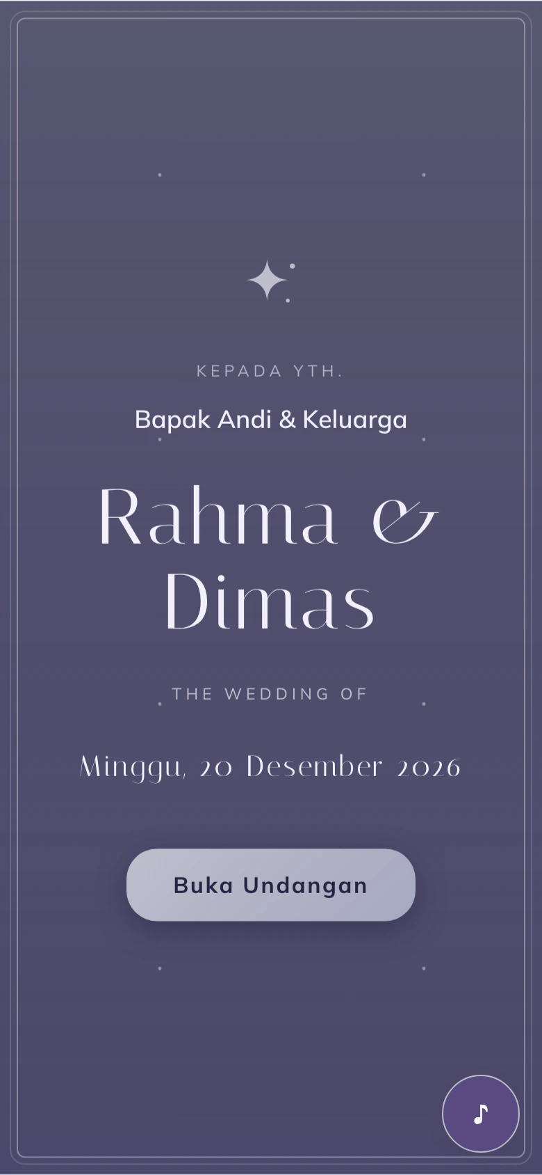 Tema undangan pernikahan digital Senja Lavender