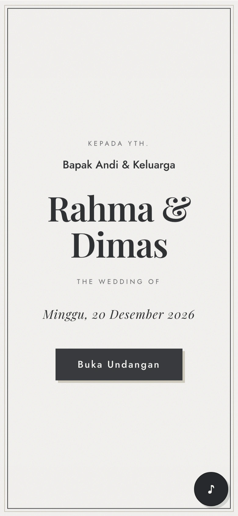 Tema undangan pernikahan digital Noir Modern