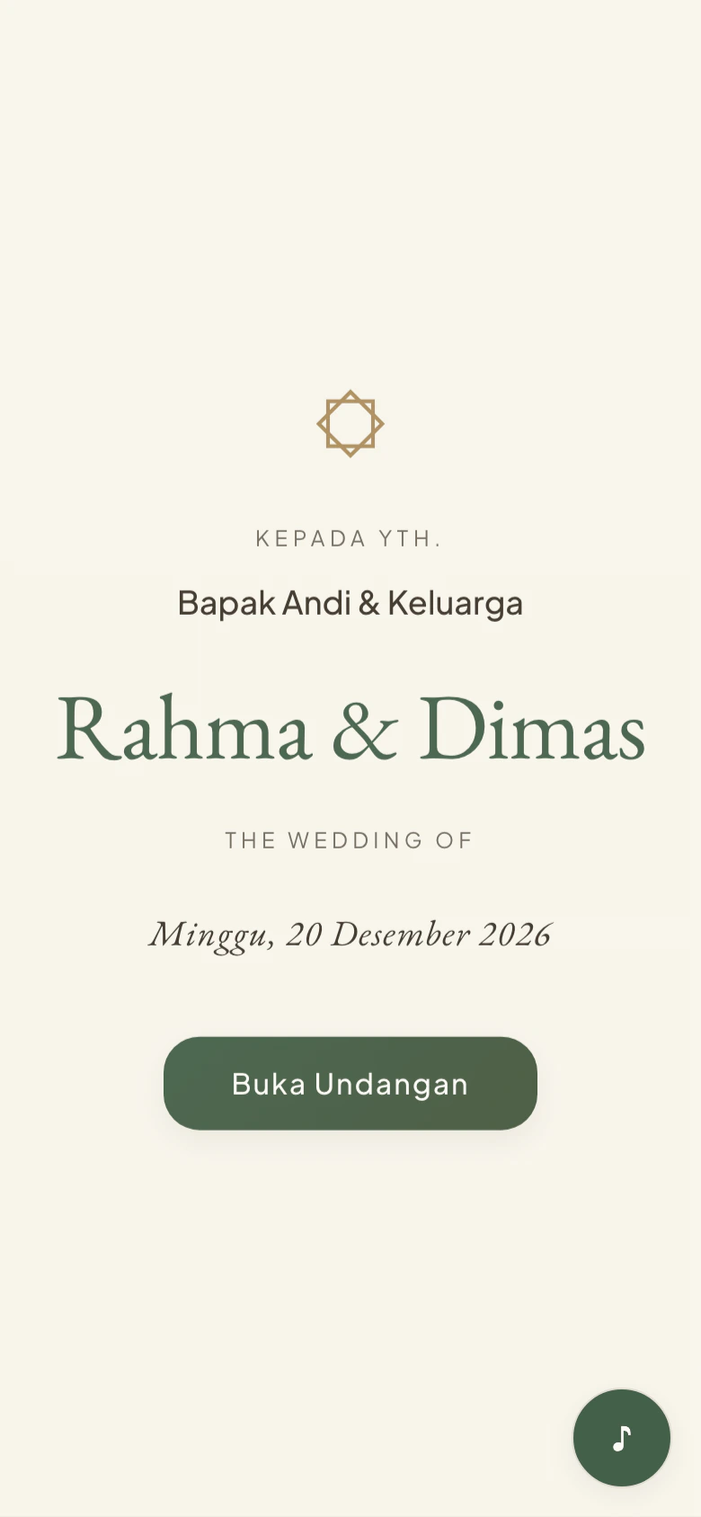 Tema undangan pernikahan digital Syari Serene