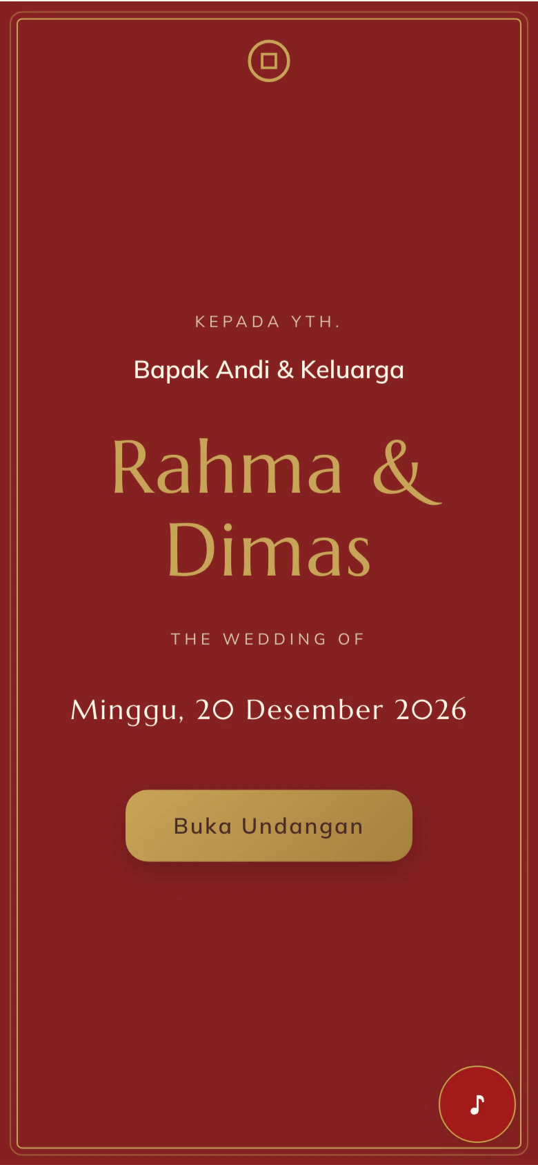 Tema undangan pernikahan digital Merah Bahagia